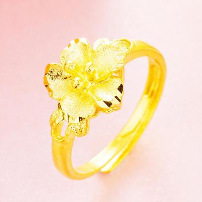 沙金高仿3D硬黄金花开戒指