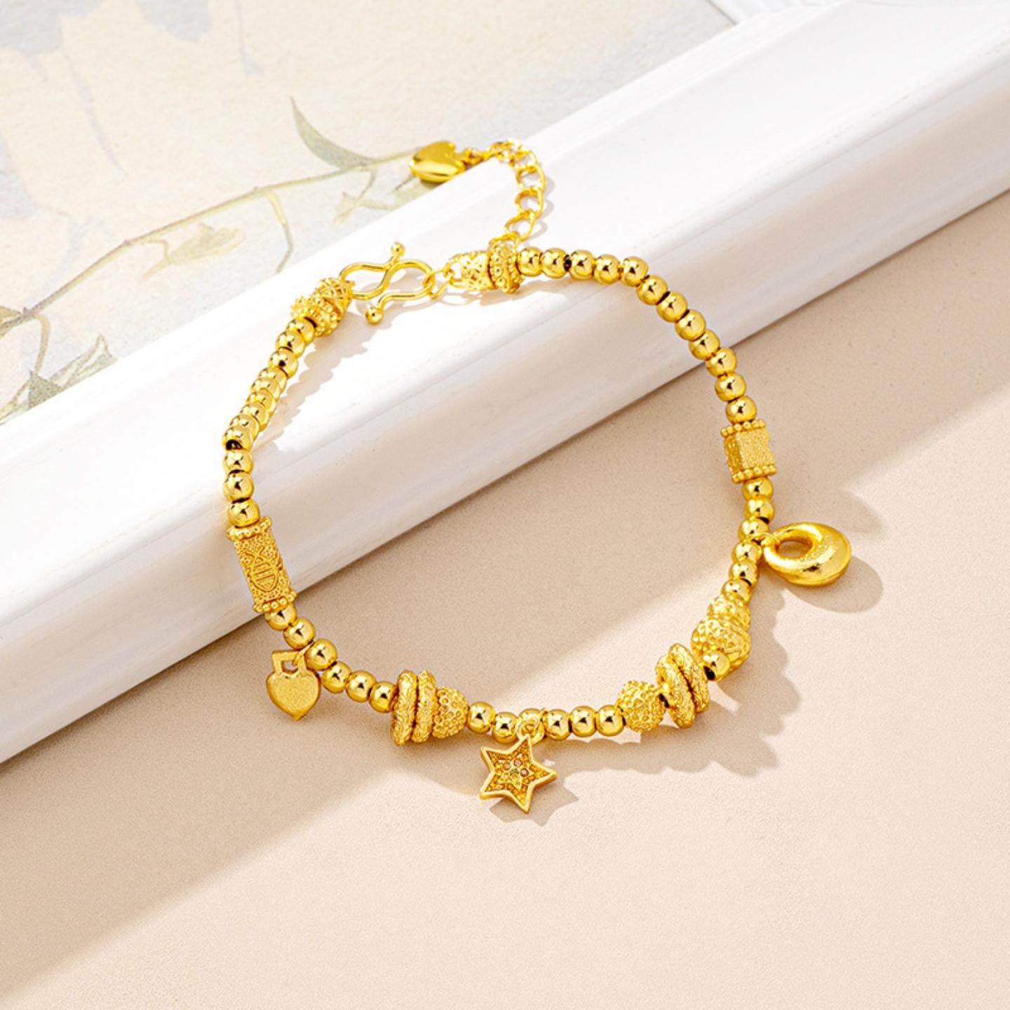 潮流越南沙金串珠镶钻手链女奢华设计感星星挂坠手串复古饰品货源,饰品/流行首饰/时尚饰品新,手链,淘宝优惠券,粉丝福利购,淘宝优惠卷