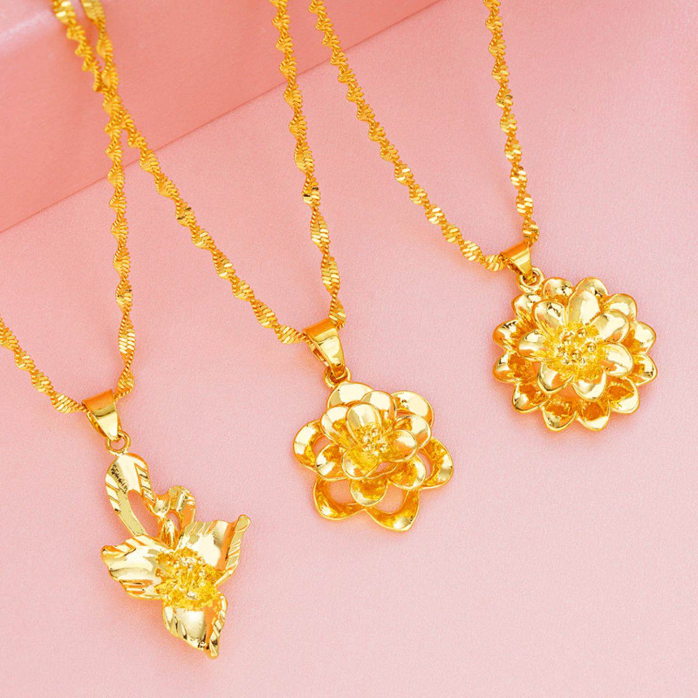 时尚仿真金沙金花朵吊坠女款民族风铜镀24K黄金玫瑰花挂件项饰