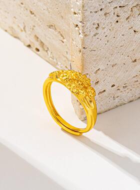 宫廷风繁花戒指女款沙金