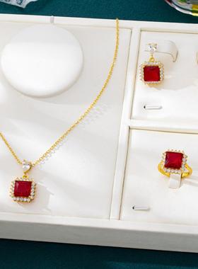 高级感方钻耳钉戒指套装女饰