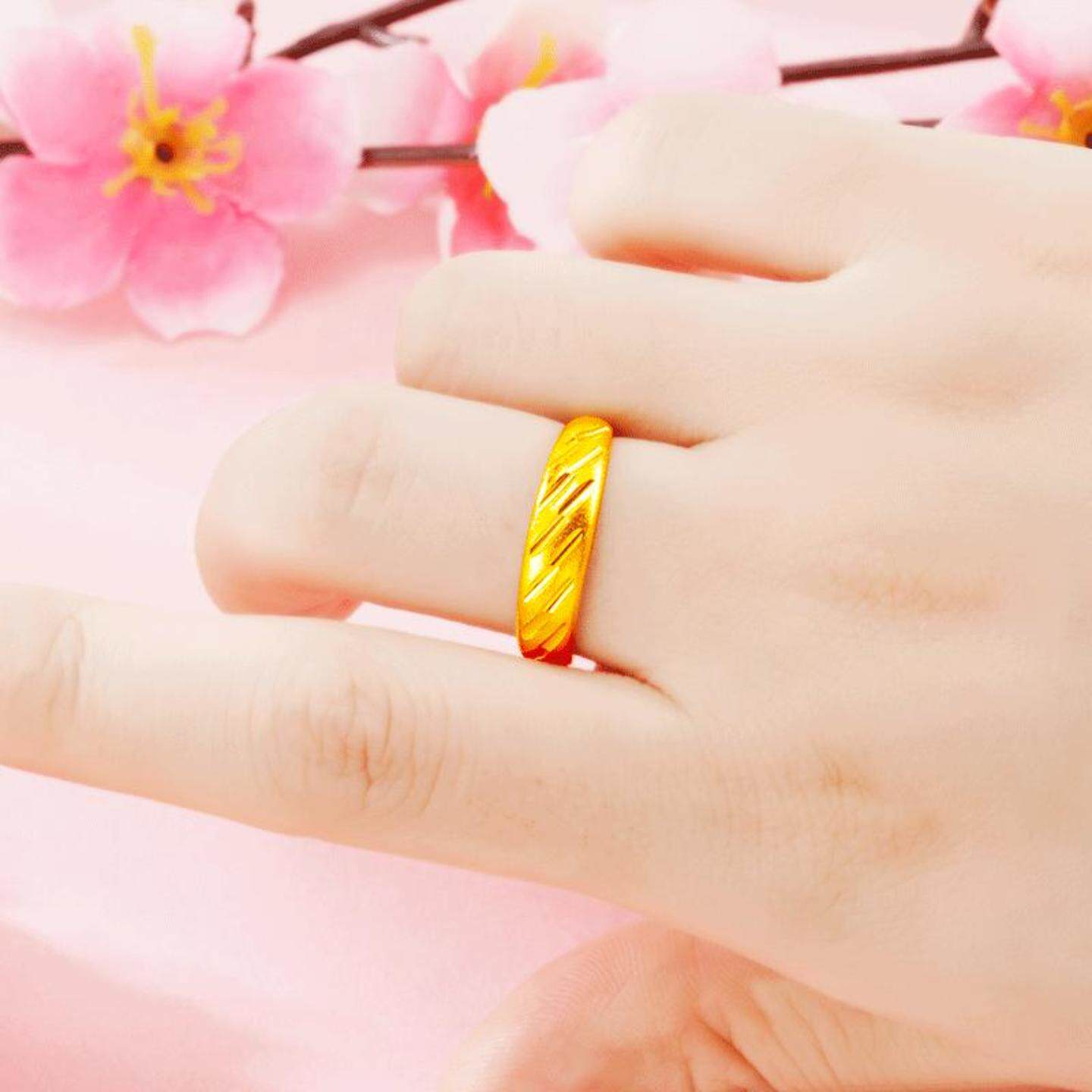 轻奢仿24k黄金情侣戒流星雨古法沙金男女开口指环 时尚网红对戒