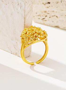 新品古法沙金戒指女轻奢花团锦簇