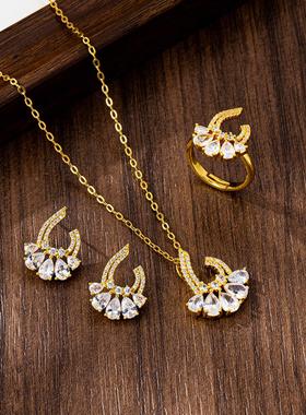 镶钻几何耳钉女沙金饰品套装