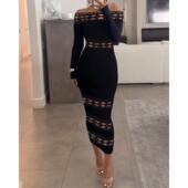 Shoulder 一字肩花边拼接镂空连衣裙 Dress Out Off Lace Hollow