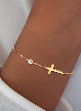 Ultra Thin Chain Link Cross Bracelet Stainless Steel Women&#