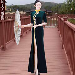 鱼尾款走秀旗袍2025秋冬新品改良大码形体礼仪妈妈装演出服连衣裙