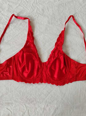 D25-25女式红色有钢圈薄款蕾丝欧美大码大罩杯文胸内衣红色8590CD