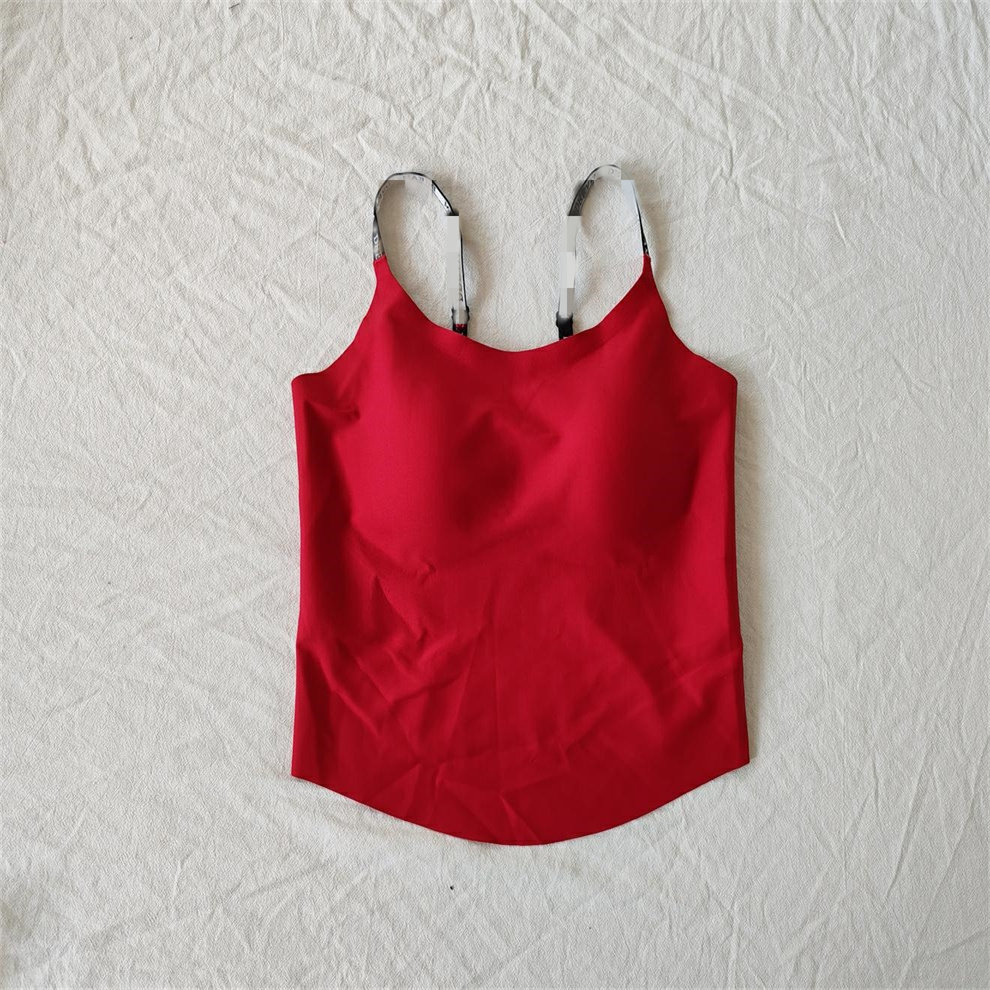 b15-18一体式胸垫红色吊带背心抹胸打底长款运动居家文胸内衣少女
