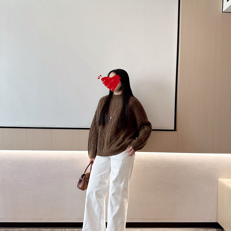 202秋冬新款~时尚气质休闲宽松粗棒高领套头针真丝羊绒针织衫