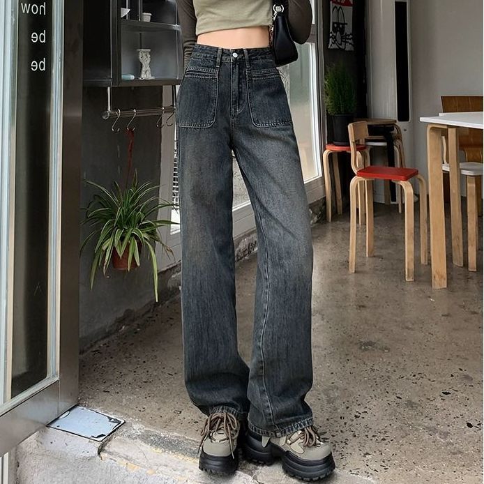 直筒阔腿牛仔裤女春秋季2024年新款时尚宽松设计感显瘦高腰裤子潮图片