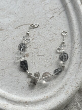 The Petrel Jewelry黑发晶兔毛水晶手链s925纯银小众高级感设计款