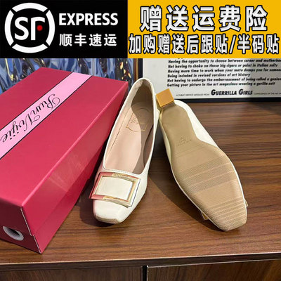 rv马蹄跟方扣方头单鞋粗跟女真皮2025秋季浅口名媛通勤金属高跟鞋