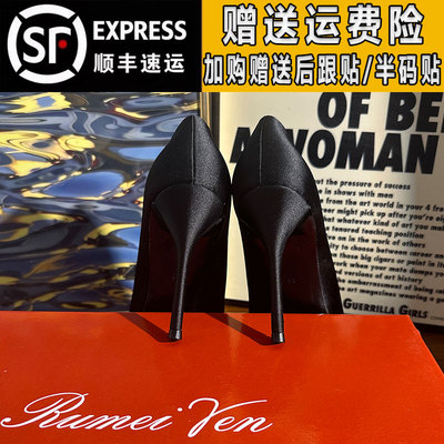 雪花钻黑色细跟10厘米rv高跟鞋2025秋季配裙子不累脚尖头婚鞋单鞋