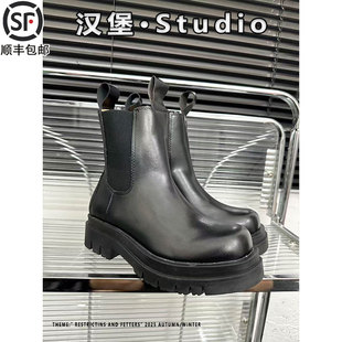 2025秋冬加绒mona同款切尔西靴子女季情侣款松糕厚底短筒烟筒靴子