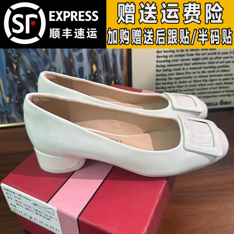 rv粗跟玛丽珍鞋女真皮2025秋季气质方扣百搭通勤女鞋一脚蹬单鞋女