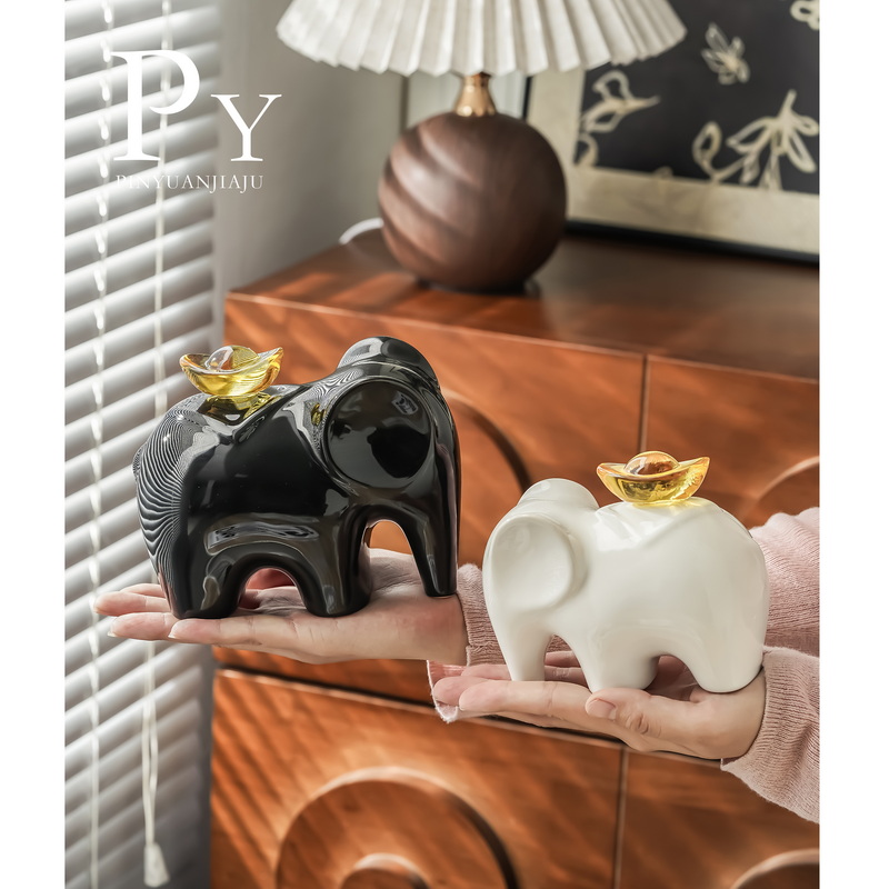 北欧现代高档轻奢酒柜祥运宝大象摆件吉象装饰品客厅玄关办公室