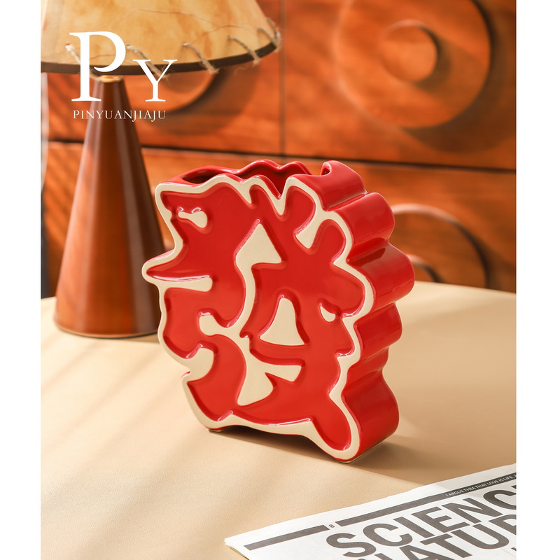 现代简约麻将發财陶瓷花瓶桌面摆件茶几创意家居装饰品客厅摆件