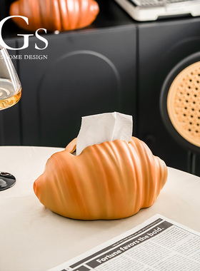 餐桌家用纸巾盒陶瓷客厅牛角面包摆件高档新款可爱有趣抽纸盒创意