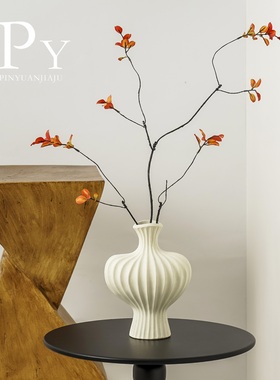 法式复古大肚花瓶小众设计风个性艺术花器民宿客厅陶瓷工艺品摆件