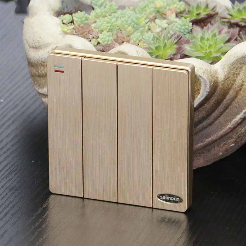 中德西蒙开关插座家用86型拉丝金四开双控暗装墙壁开关插座面板