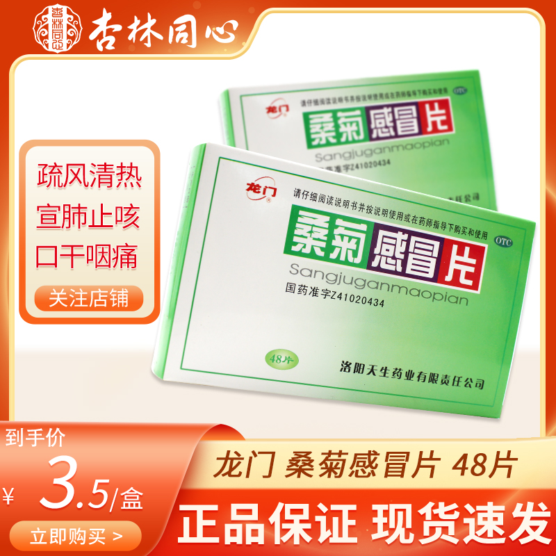 龙门 桑菊感冒片 48片疏风清热宣肺止咳风热感冒头痛口干咽痛ly