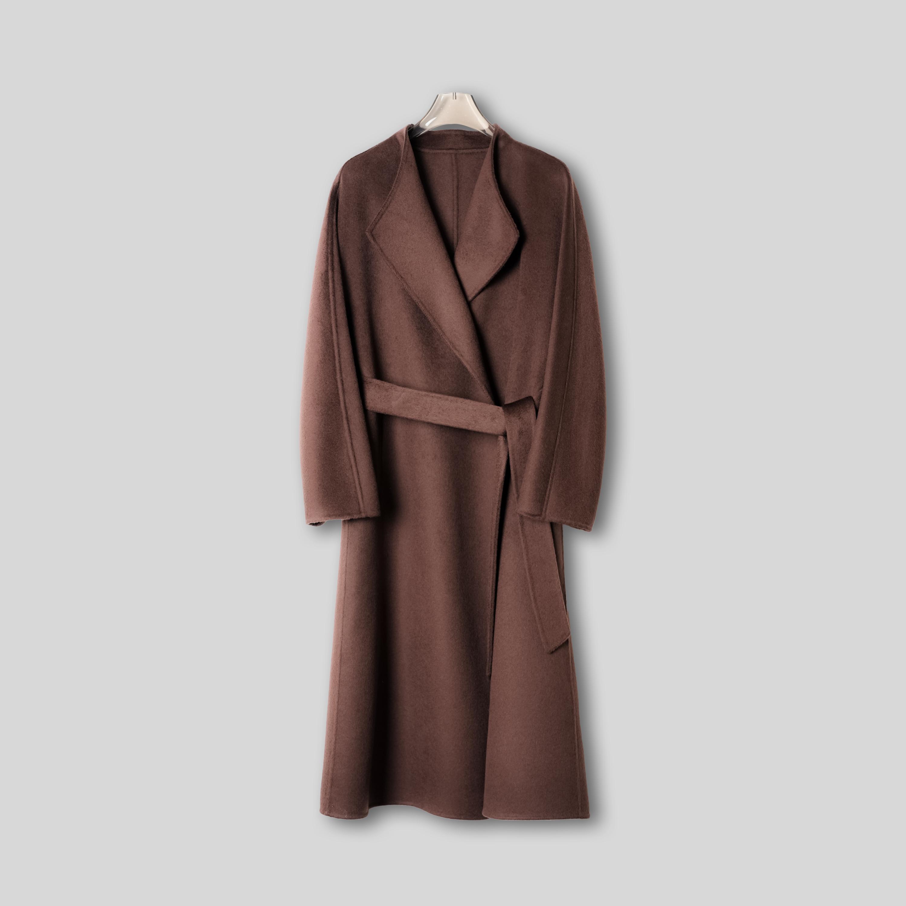 100%山羊绒翻领浴袍双面羊绒大衣