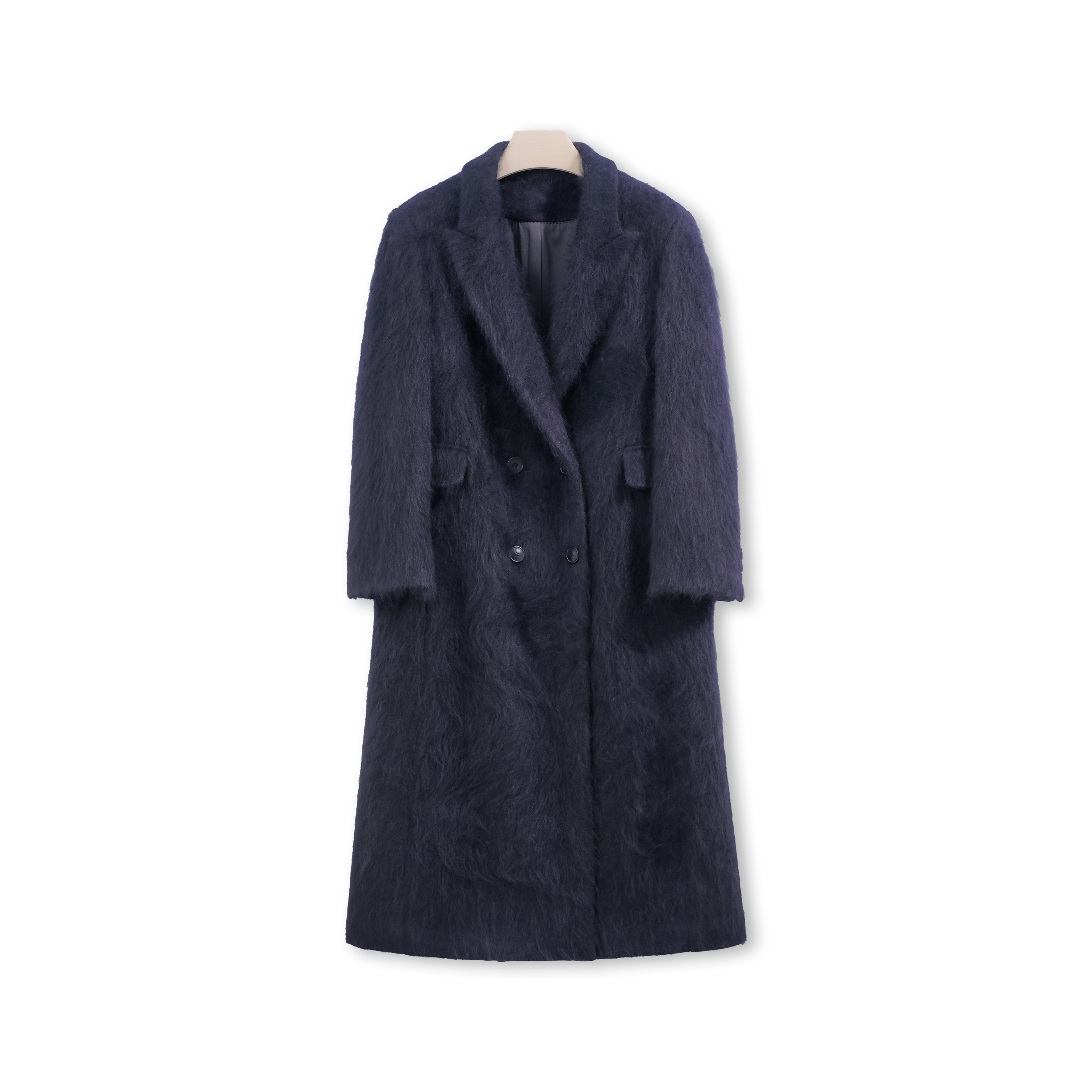 10山羊绒90绵羊毛皮草感拉毛西装领女士长款大衣外套秋冬保暖通勤