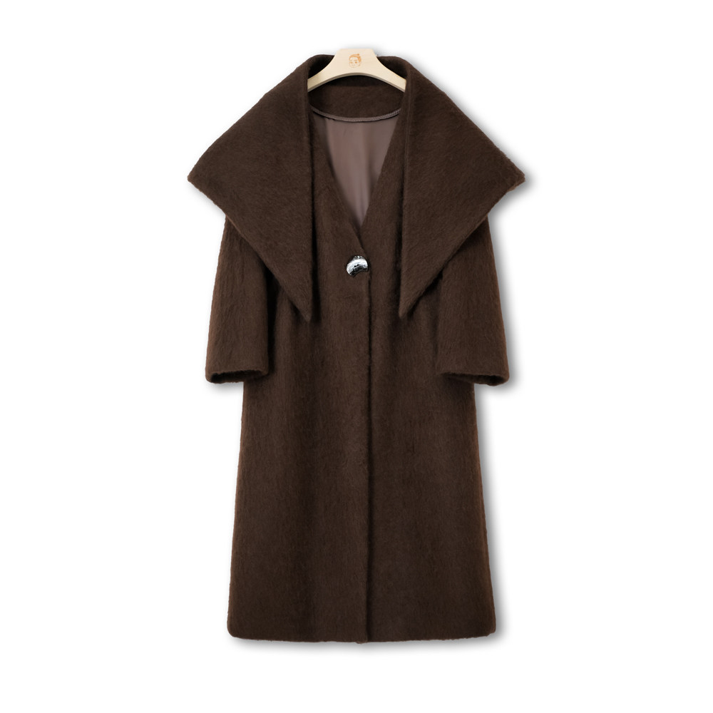 100%牦牛绒皮草感无领坎肩大衣