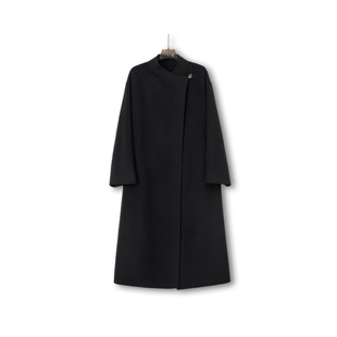 14.5μm微米100山羊绒一粒扣立领女士中长款 系带纯绒大衣外套秋冬