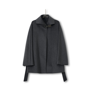 14.5μm微米100山羊绒lp一粒皮扣女士中长款 系带纯绒大衣外套秋冬