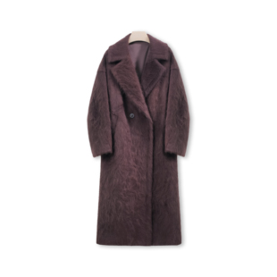 10山羊绒90绵羊毛皮草感拉毛泰迪翻领宽松版女士长款大衣外套秋冬