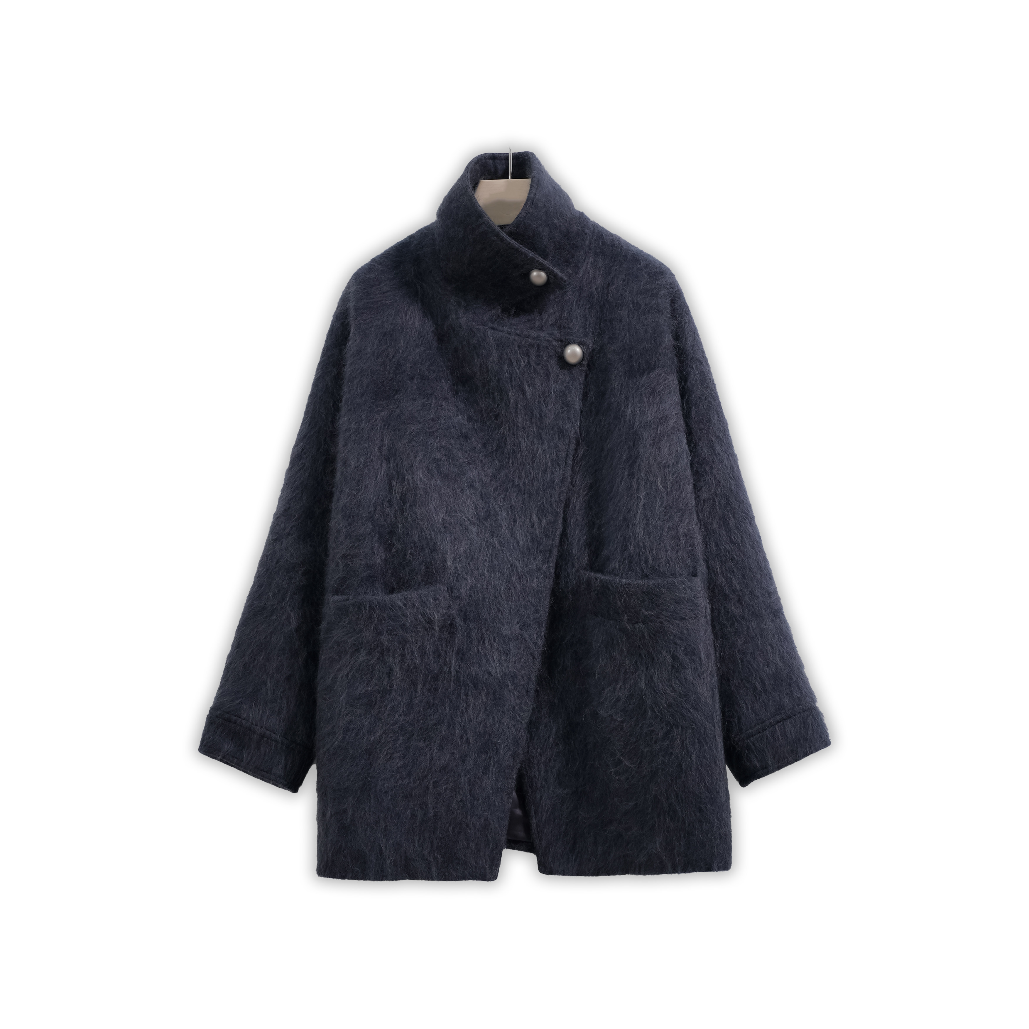 山羊绒皮草感拉毛中长款大衣