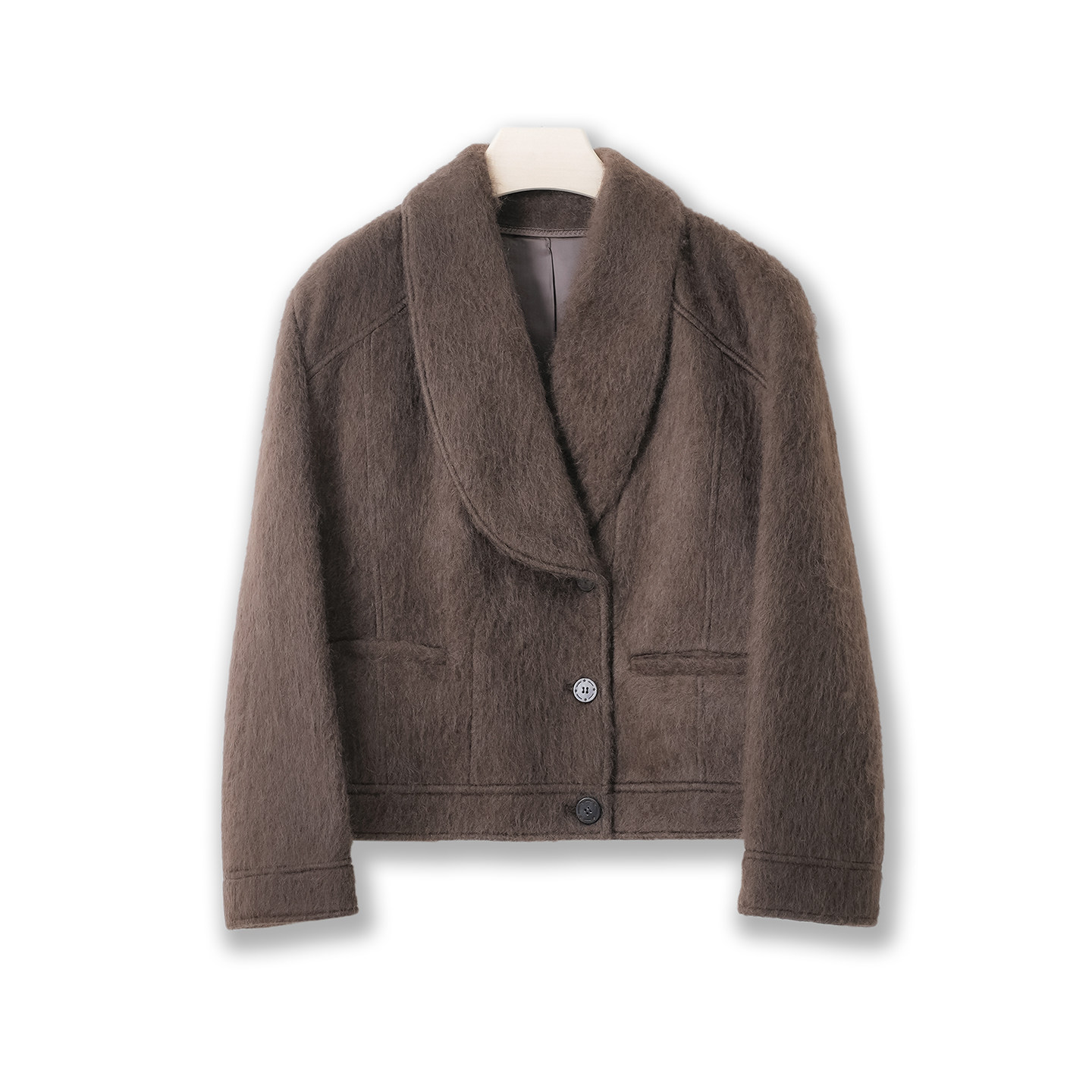 100%牦牛绒皮草感拉绒青果领短款