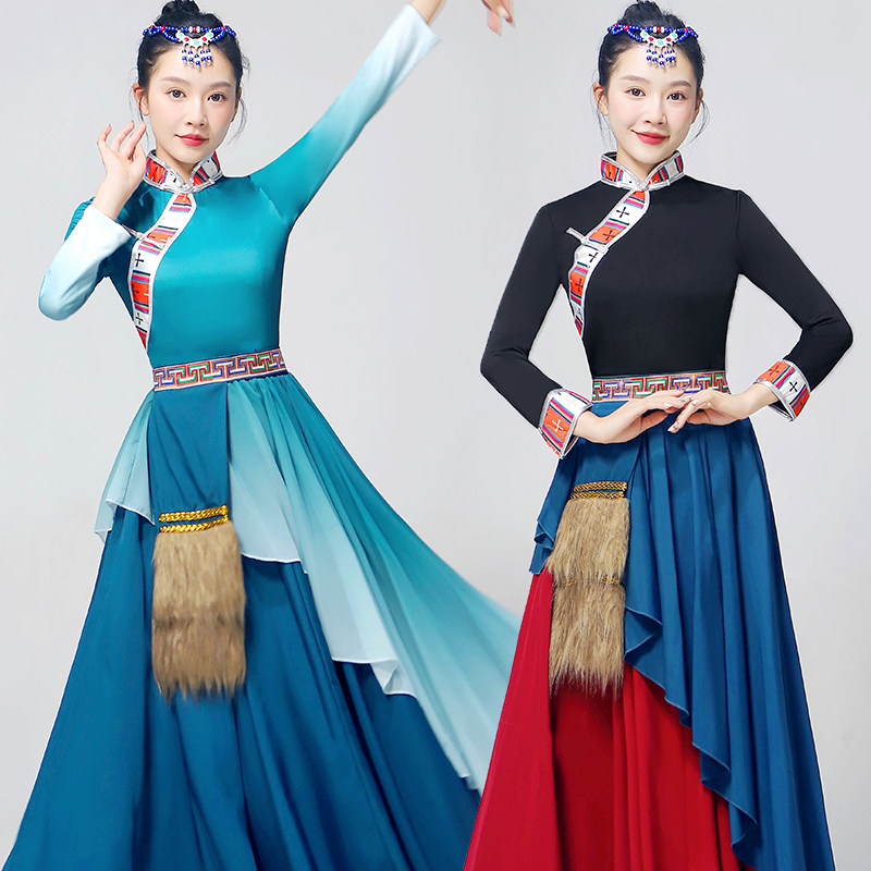 藏族舞蹈练习裙藏族头饰广场舞半身裙民族舞蹈服新款课堂训练服装