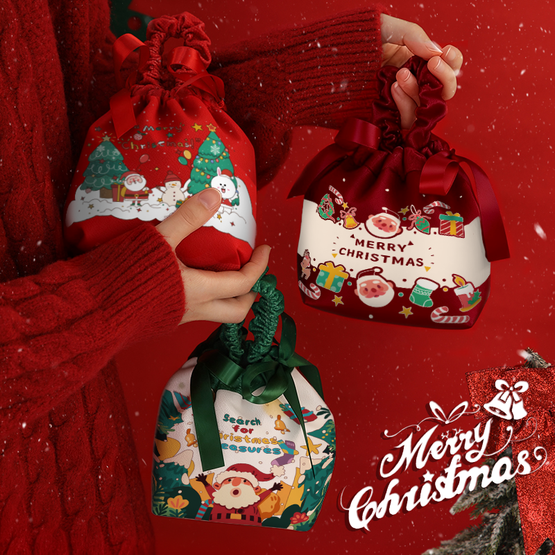圣诞节帆布礼品袋幼儿园气氛布置糖果袋新款平安夜苹果礼物包装袋