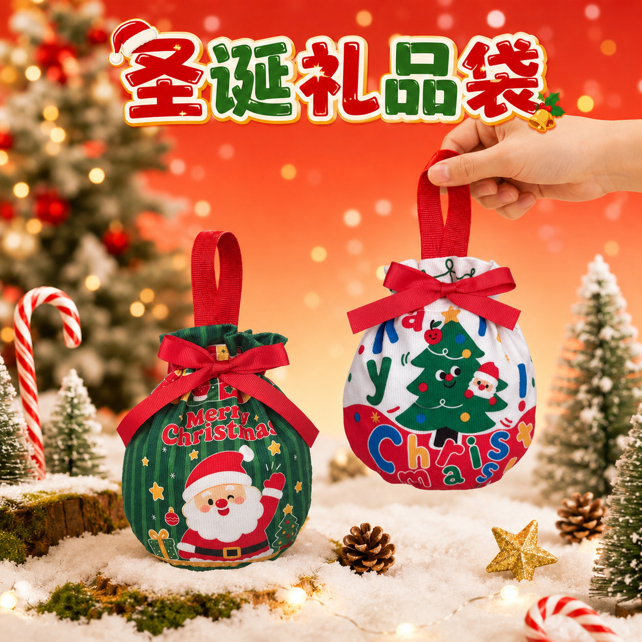 圣诞伴手礼袋糖果手提袋幼儿园小朋友圣诞节礼物苹果礼品袋帆布袋