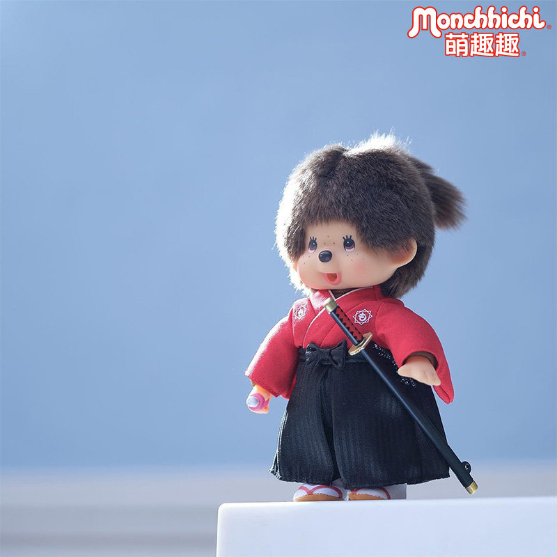 monchhichi萌趣趣娃娃毛绒玩具公仔日本忍者武士风格带刀男孩礼物