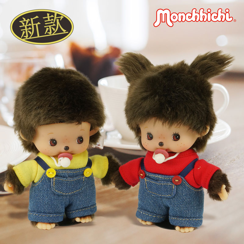 Monchhichi萌趣趣萌奇奇毛絨公仔牛仔衣夾克T恤背帶褲牛仔褲情侶