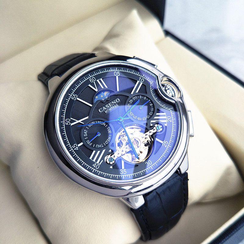 陀飞轮手表男气球全自动机械男士手表2020新款皮带运动偏蓝光正品