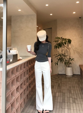 白色微喇牛仔裤女2026新款夏薄款高腰宽松显瘦小个子四面弹喇叭裤