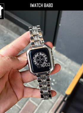 复古小方块金属表带适用苹果手表s11克罗心表带iwatchS10表带46m