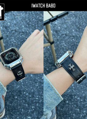 适用苹果手表s9手工真皮克罗心表带iwatch10Applewatch11表带秋冬