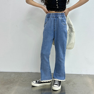 女童喇叭牛仔长裤春秋季新款中大童时尚潮流弹力裤子显高显瘦版裤