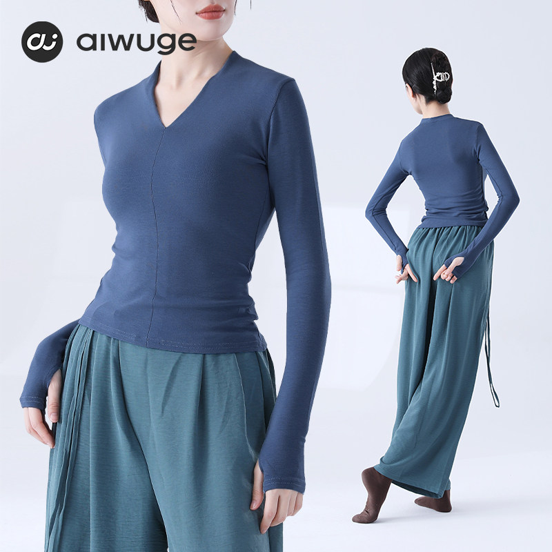 艾舞戈舞蹈上衣练功服春秋v领古典舞中国舞蹈服现代舞长袖套指女