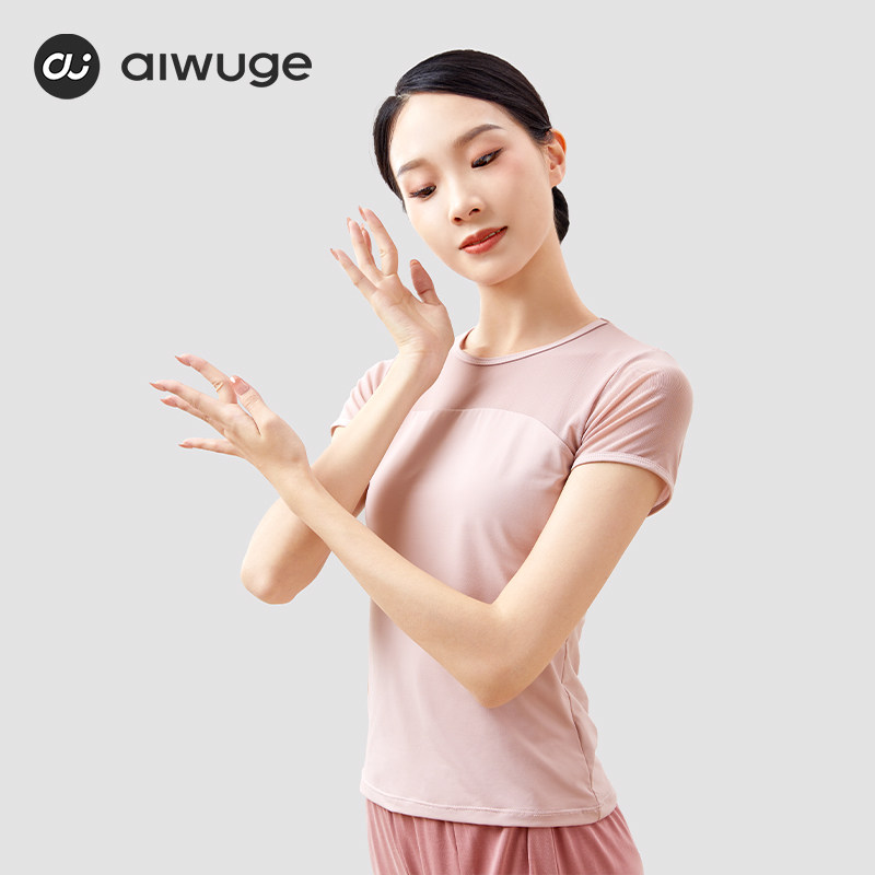 舞蹈服上衣夏季短袖网纱芭蕾舞练功服体操形体服现代舞服装成人女