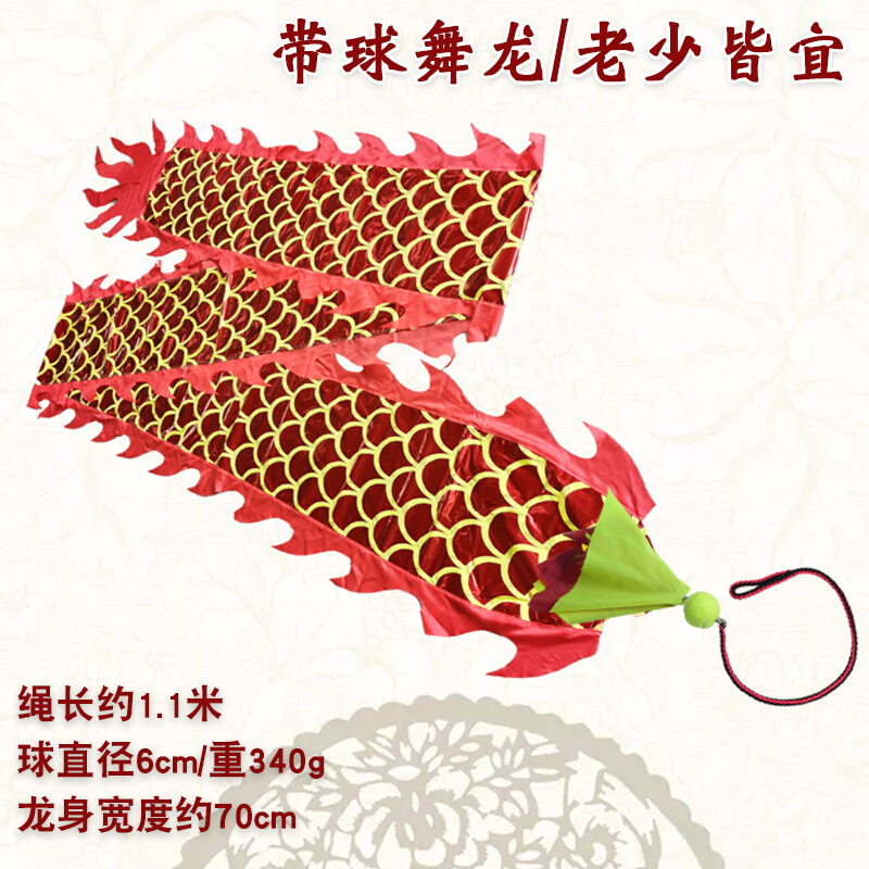 广场健身甩龙舞龙彩带甩彩龙彩条初学成人中老年烫金带球节目耍龙