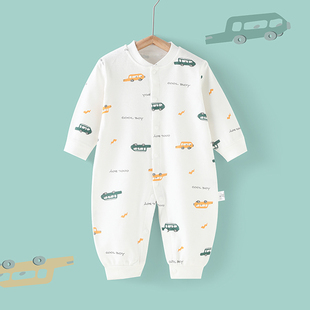 婴儿长袖连体春秋纯棉新生儿春装哈衣男女宝宝薄款爬服闭档0-2岁