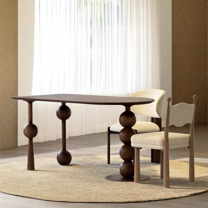 中古风实木餐桌中古侘寂风小户型饭桌现代极简咖啡桌家庭工作台