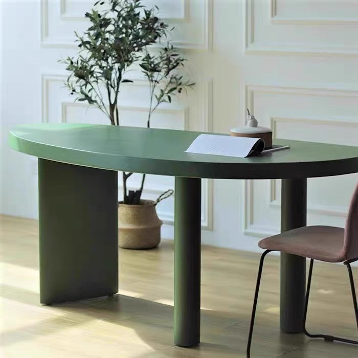 北欧现代简约实木书桌设计师轻奢办公桌电脑桌弧形工作台老板桌子